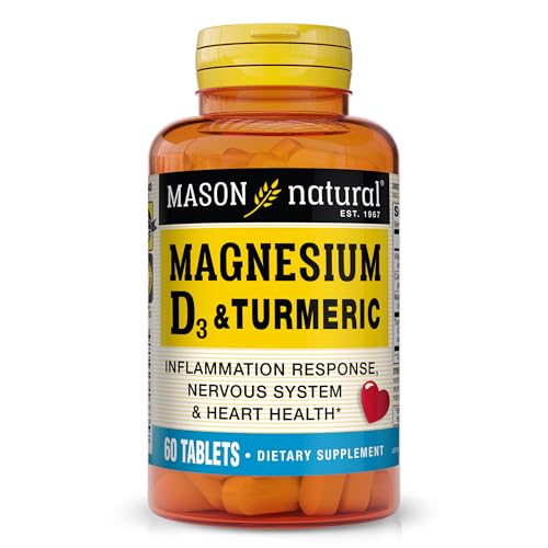 MASON NATURAL Magnesium & Vitamin D3 with Turmeric, 60 Day Supply Dietary Supplement with 500 mg Magnesium, 3000 IU Vitamin D3, and 150 mg Turmeric