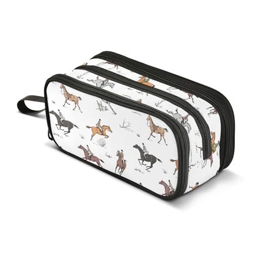 Image of ZAZYXTJ Horse Large Capacity Pencil Case 3 Compartment Pen Pouch Storage Canvas Makeup Bag for School Office Teen Girl Boy Men Women
