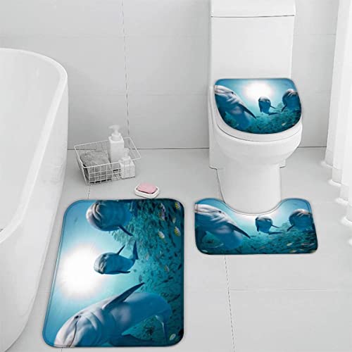 TiaoTian Badematten Set 3D 40x60 Delphin Ozean Badezimmerteppich-Set absorbierend 3-teiliges maschinenwaschbare weich…