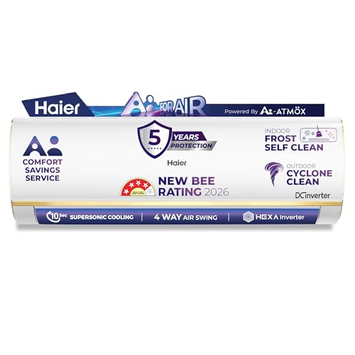 Image of Haier 1.5 Ton 3 Star,New star rated, Wi-Fi HEXA Inverter Smart Split AC (AI Cooling, Energy Saving & Self-Clean, 7in1 Convertible, Copper, 4-way Swing, Cools in 10 Sec at 60C, White)-HSA18KU-GAI3NB-I