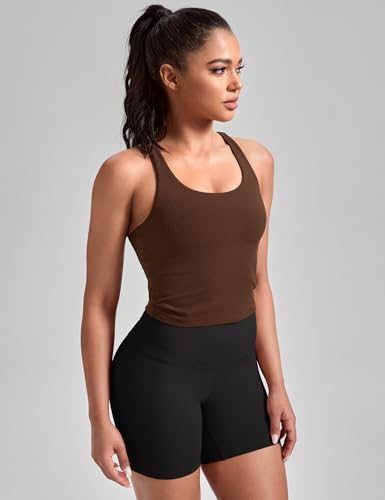 Image of HeyNuts Zeal Bras Longline Ribbed Medium Support Sports Bras, Crisscross Back Tank Tops with Removable Pads A-D Cups