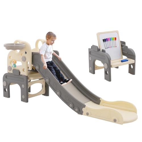 Kids Slide,4 in 1 Multifunctional Slide for Kids,Freestanding Slider Playset with Basketball Hoop...