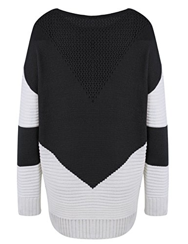 shermie Women Long Sleeve Crew Neck Pullovers Stitching Color Loose Knitted Sweaters Black L