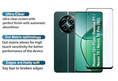 Image of 100FIT Tempered Glass Screen Protector Compatible For Realme 12 Plus 5G With Edge To Edge Coverage And Easy Installation Kit