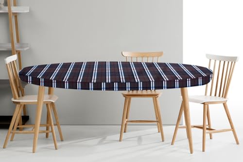 Image of The Furnishing Tree Elastic Oval Dining Table Cover WxL 42x72 in Inches Polyester Checkered Pattern Grey