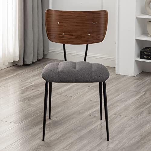 Wupoto Dining Chairs Set Of 2, Mid Century Modern Kitchen & Dining Room Chairs, Soft Padding Seat With Fabric Upholstery, Curved Wood Back, Sturdy Metal Legs (Grey) #TOP5