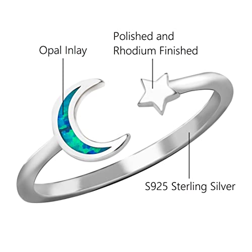 925 Sterling Silver Blue Opal Moon and Star Wedding Ring Eternity Band, Nickel Free Hypoallergenic for Sensitive Skin, Galaxy Sky Space Jewelry with Gift Box4