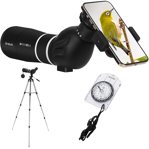 OPTIVORA Spotting Scopes,20-65x70 Spotting Scope with Tripod,Phone Adapter and Storage Bag,BAK4 High Definition Birding Scope,Spotter Scope for Shooting Range,Hunting,Wildlife Viewing