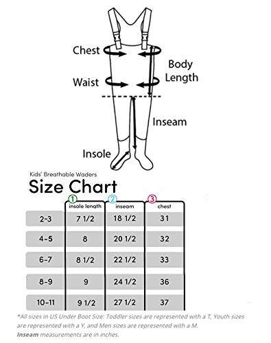 Ouzong Chest Waders for Kids, Lightweight Cleated Nylon and PVC Fishing Bootfoot Chest Waders for Boy and Girl, Army Green Waterproof Chest Waders for Children