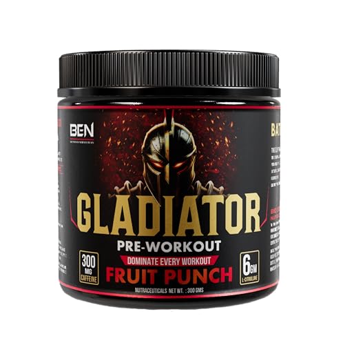 BEN Gladiator Pre-Workout 300 gm Fruit Punch|300 mg Natural CAFFEINE|EXTREME Pre Workout|6 gm L-Citrulline|Lazer Focus& INSANE pumps