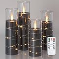 Yeelida Black Flameless Halloween Candles with Remote and String Light, 2.2" x 5",6",7",8" LED Battery Operated Plastic Flickering Pillar Candles for Halloween(4pcs,Turn On/Off String Light Mode)