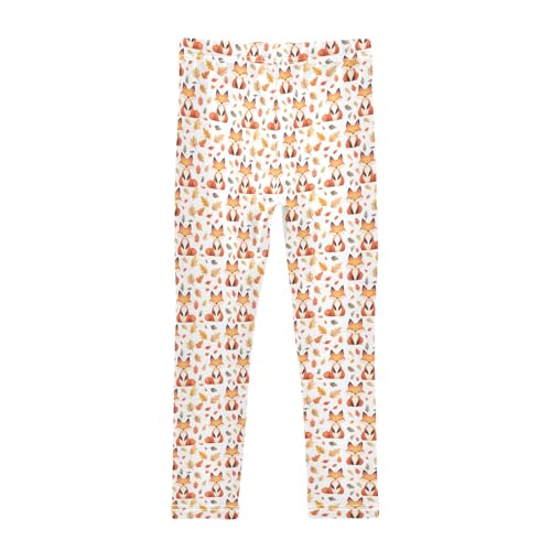 Cute Fox Leaves Pattern Girls Leggings Kids Yoga Pants Athletic Tights Pants 4-10 Years2