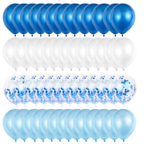 Palloncini Blu Compleanno, 60 Pcs Azzurri e Bianchi Con Coriandoli per Decorazioni Festa Nascita Bambino, Battesimo Maschio, Prima Comunione (Blu)