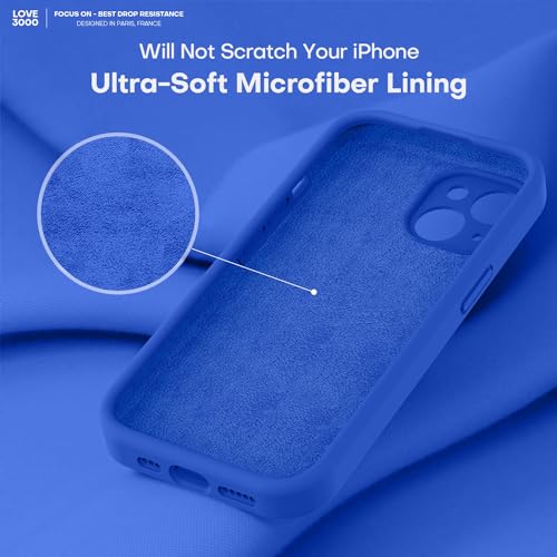 Image of LOVE 3000 Designed for iPhone 13 Case, Premium Silicone with [Camera Protection] [Soft Anti-Scratch Microfiber Lining] Shockproof Protective Phone Case for iPhone 13 Women Men Girls 6.1 inch, Klein Blue