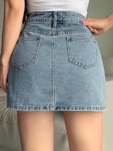 Image of Lymio Skirts for Women | Denim Mini Skirt | High Waisted Light Blue Jean Skirts for Women | Casual Short Pencil Skirt with Pockets | Slim Fit Stretch Denim Bottoms (LWHP-62-63)
