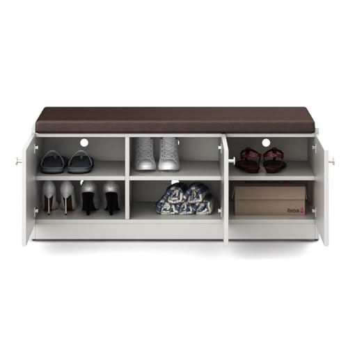 Image of Optima Shoe Rack | Engineered Wood | Frosty White | 6 Shelves | Holds 12 Pairs | Matte Finish | Hinged Doors | Indoor Use | Water Resistant | 3-Year Warranty