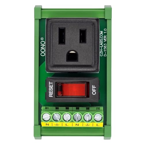 DIN Rail Mount AC 120V NEMA 5-15R Receptacle Outlet Power Module, with Rocker Switch Thermal Circuit Breaker Overload Protector