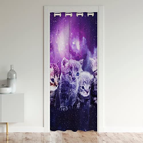 Cute Chat Rideaux Interieur Salon Chambre Kawaii Chaton Décoration Rideau de Porte 86x203cm Exterieur d'entrée Galaxie Chat Rideau Occultant Rideaux
