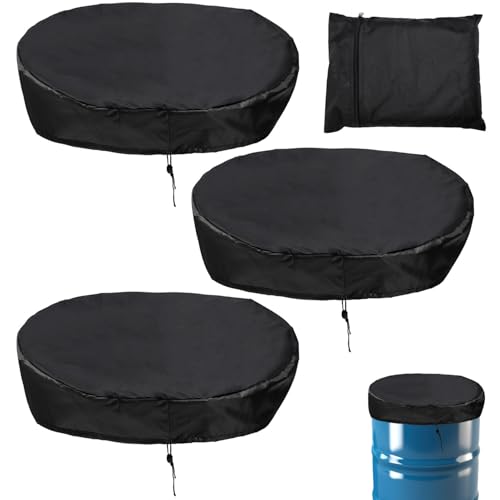 3pcs 55 Gallon Drum Cover, Waterproof Trash Can Covers Outdoor Stretchable 55 Gallon Barrel Lid Oxford Fabric with PU Coating Rain Barrel Cover with Drawstring