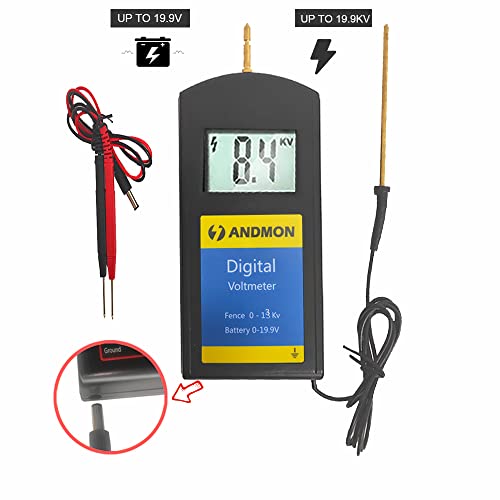 Image of Andmon Electric Fence Tester Battery Testing Digital Electric Fence Voltage Tester Testing Range 250 to19900V LCD Voltage Detector Gardening Tools