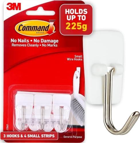 Image of Command Small Wire Toggle Hooks, Damage Free Hanging Wall Hooks with Adhesive Strips, No Tools Wall Hooks for Hanging Organizational Items in Living Spaces, 3 White Hooks and 4 Command Strips