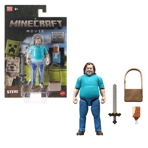 Mattel Steve, Conjunto de Figura de acción y Accesorios, Personaje Coleccionable de 10,16cm Inspirado en 'Una película de Minecraft', JFR57, 10 cm