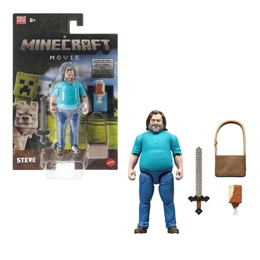 Mattel Steve, Conjunto de Figura de acción y Accesorios, Personaje Coleccionable de 10,16cm Inspirado en 'Una película de Minecraft', JFR57, 10 cm