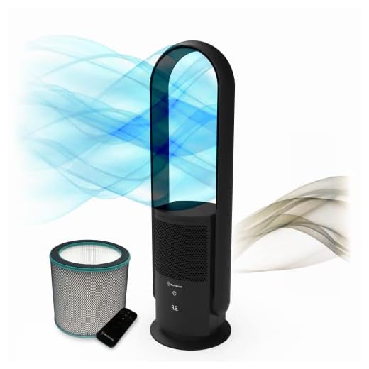 Westinghouse Bladeless Fan and Air Purifier in one | True HEPA and UV Sterilization filters and removes 99.97% of Smoke, Dust, Pollen, and Dander | Oscillating 32” Tower Fan with Remote Control (Black)