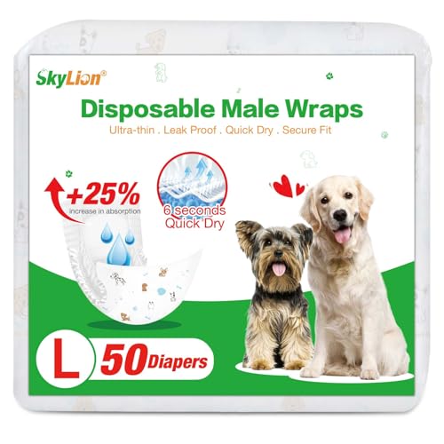 Image of Dog Diapers Male Disposable Super Absorbent, 50 Count, Male Dog Wraps Leak Proof, Ultra Dry & Breathable, Large