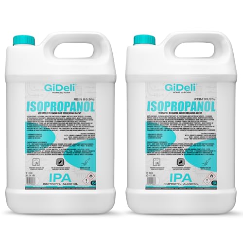 Gideli Alcohol Isopropilico 2x 5l - Isopropanol 99.9% - Isopropyl para limpia contactos electronicos - componentes de impresión 3D, óptica y superficies sensibles