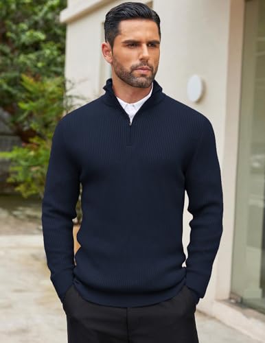 Image of DENIMHOLIC Men High Neck Zipper Full Sleeve Cotton Knitted Winter Sweater for man