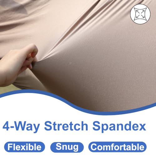 Image of Horse Slinky Hood with Zipper, Stretchy Sleazy Hood Khaki S | 4-Way Stretch, Mane & Braid Protector, Mane Tamer, Neck Cover for a Sleek and Well-Groomed Look, Show Prep, Under-Blanket Use