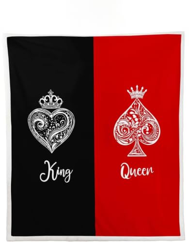 Couple's Wedding Blanket - King & Queen Throw, Red & Black, Fleece, 30"x40" - Perfect for Husband & Wife, Anniversary & Valentine's Day Gifts