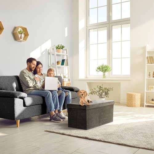 Sorbus Collapsible Storage Ottoman Bench (Black, Medium (15” x 30” x 15”)) - image 5