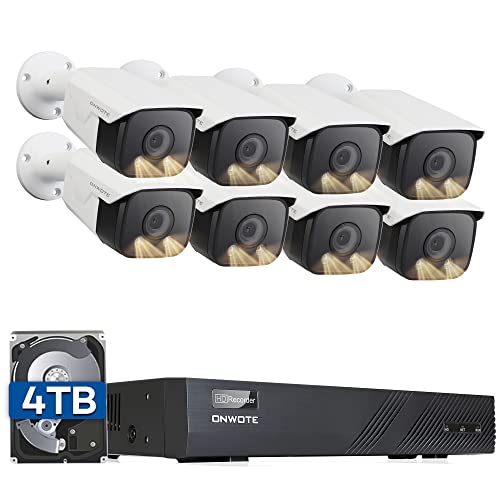 ONWOTE Wired 4K NVR PoE Security Camera System 4TB HDD, Human Vehicle Detection Trigger Color Night Vision, (8) 6MP 122° Wide Angle Commercial Bullet IP Cameras, 8 Channel 8MP NVR, CCTV Kit for Home