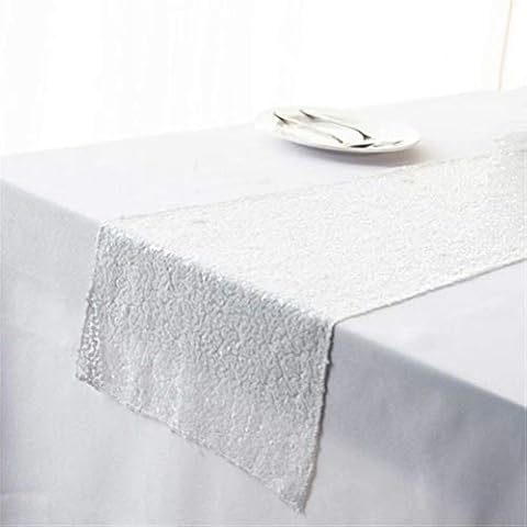 Sequin Table Runner, Glitter Runner - for Birthday Party Supplies Decorations Wedding Bachelorette Holiday Celebration Bridal Shower Baby Shower White 12X118inch Cover