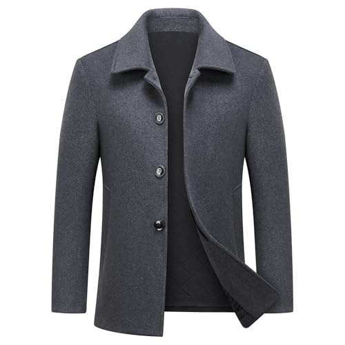 MODFUL Abrigo corto de lana para hombre, abrigo informal de lana cálida, peacoat ajustado para negocios, gris, S