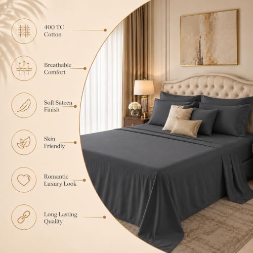 Image of LINENWALAS 100% Cotton 400 TC Large Standard Size Pillow Cover|Long Staple Imported Egyptian Cotton |Cloud-Soft, Breathable & Skin-Safe|Oeko-TEX Certified Bedding (20x30 inch, Set of 2, Dark Grey)