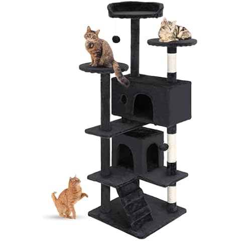 FDW Cat Tree 54in Cat Tower Multi-Level Durable Cat Scratching Post & Cozy Fun Cat Jumping Platform Space Saving Cat Condo Pet Play House for Indoor Cats,Dark Gray Cover