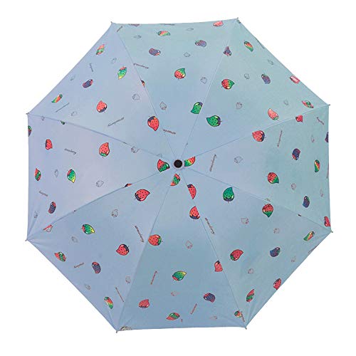 Preisvergleich Produktbild Lirener Farbwechsel Regenschirm, Faltbar Kompakt Vinyl Sonnenschirm UV-Schutz Winddicht Regenschirm, die Farbe Wechseln bei Nässe Windfest, 8 Verstärkten Rippen, Erdbeer-Muster