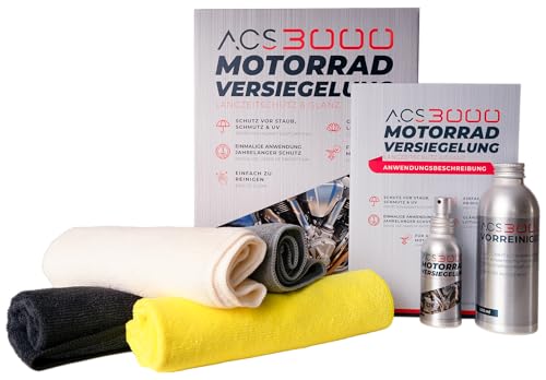 ACS 3000 Motorrad-Versiegelung Set, Langzeitschutz & Glanz, UV-Schutz, Reinigungsset mit Mikrofasertüchern