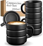 Cosumy 4er Cappuccino Tassen Set Schwarz - 200ml Kaffee Tasse aus Keramik