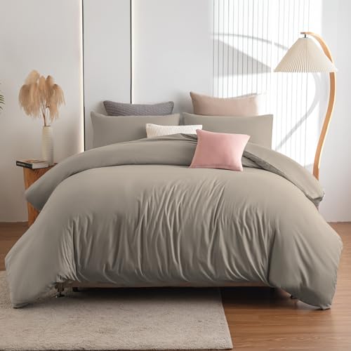 Soifox Bettwäsche 220x240 Taupe - aus Mikrofaser bügelfrei & knitterfrei Bettbezug 220 x 240 Set mit 80x80 cm Kissenbezug 2er Set Bettwasche mit...