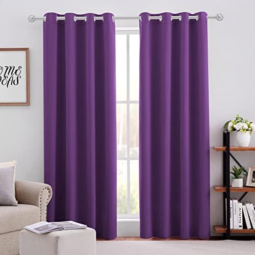 HOMEIDEAS Purple Blackout Curtains 52 X 96 Inch Set of 2 Panels Room Darkening Bedroom Curtains/Drapes, Thermal Grommet Light Blocking Window Curtains for Living Room