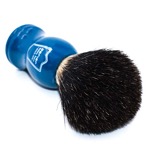 Image of Parker 100% Black Badger Shaving Brush with Blue Wood Handle & Stand - Premium Wet‑Shaving Lather Brush for Men