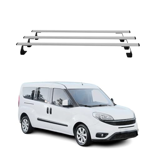 OMAC Barre portapacchi per portapacchi compatibili con Fiat Doblo 2010-2022, in acciaio, 75 kg, colore: argento, 3 pezzi di fissaggio per portabici, box da tetto, portasci