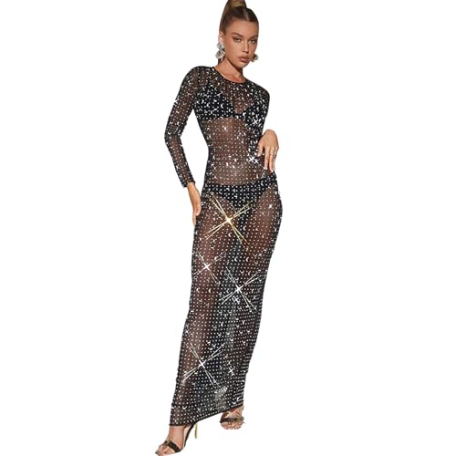 women's elegant pure color see through hot drilling evening dress Chic and Holland HF110314 - Cutout Back See-Through Evening Dress 4 / Nude/Silver