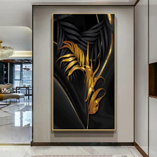 Feuille d'or plante affiche toile murale | Solution déco grand format salon chic