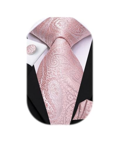 Image of Dubulle Silk Ties Set for Men Formal Paisley Striped Necktie Pocket Square Cufflinks 3PCS Sets Wedding Business Party