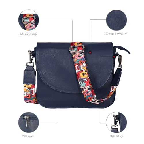 Image of Genuine Leather Shoulder Crossbody Purse For Women with Adjustable Strap, Mobile Pocket & Outside & Inside Zipper